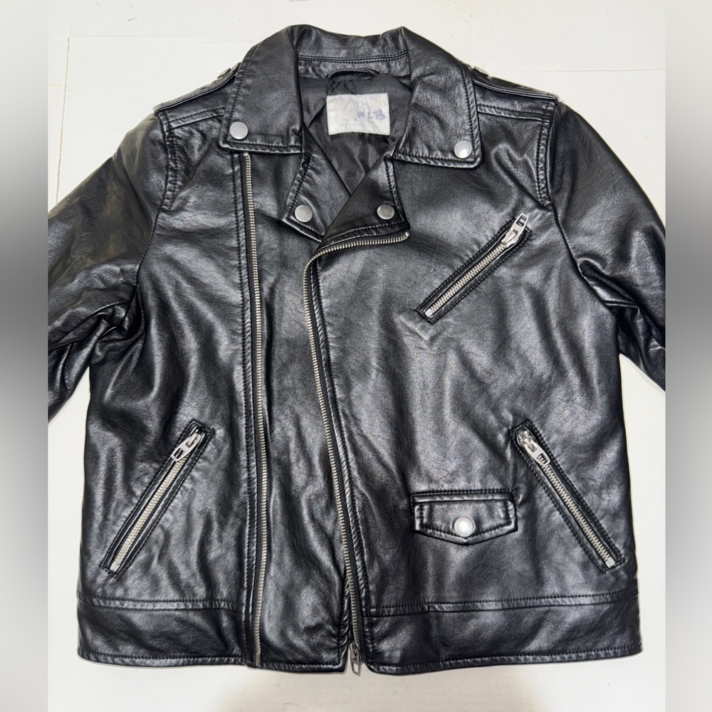 Zara kids black faux leather moto jacket (size 8)